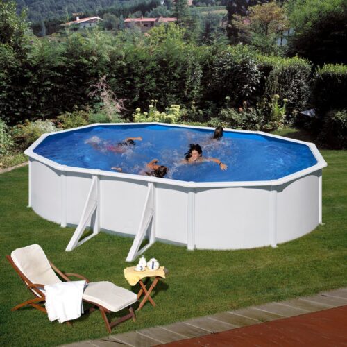 Piscina prefabricata ovala cu pereti metalici albi 610 x 375 h 120cm