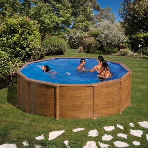 Piscina prefabricata rotunda cu pereti metalici imitatie de lemn ф460 х h 120cm