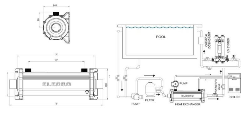 Schimbator de caldura din titan 30KW Escalade